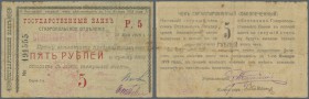 Russia: North Caucasus Stavropol Branch of the State Bank, 5 Rubles 1918, P.S520C, restored 3 cm tear at right border, stained paper with many folds a...