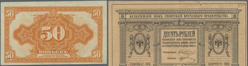 Russia: Siberia set of 2 notes containing 10 Rubles 1918 P. S818A with center fo...
