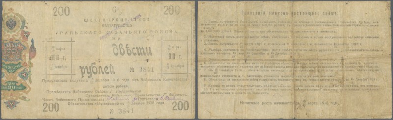 Russia: Siberia & Urals - Cossack Territory 200 Rubles 1918, P.S928, stained and...
