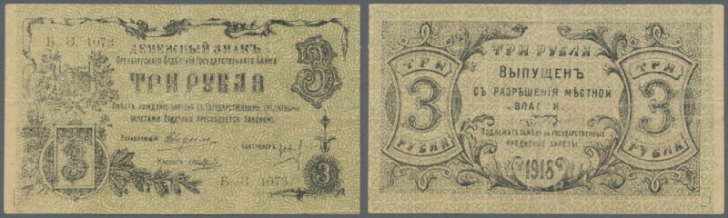 Russia: Siberia & Urals - Orenburg, 3 Rubles 1918, P.S980, slightly stained pape...
