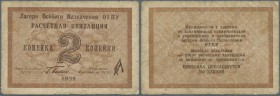 Russia: Special Purpose Camp OGPU USSR 2 Kopeks 1929, P.NL (Denisov 1.5.1), stained paper with tiny tears at upper and lower margin and right border. ...