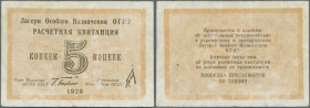 Russia: Special Purpose Camp OGPU USSR 5 Kopeks 1929, P.NL (Denisov 1.5.2), several folds and creases, obviously washed. Condition: F-