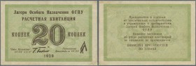 Russia: Special Purpose Camp OGPU USSR 20 Kopeks 1929, P.NL (Denisov 1.5.3), slightly yellowed paaper with edge bend at upper left and lower right cor...