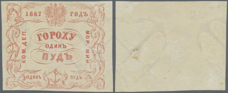 Russia: Receipt of the Ministry of the Sea for 1 pud (= 40 pounds) of peas 1867,...