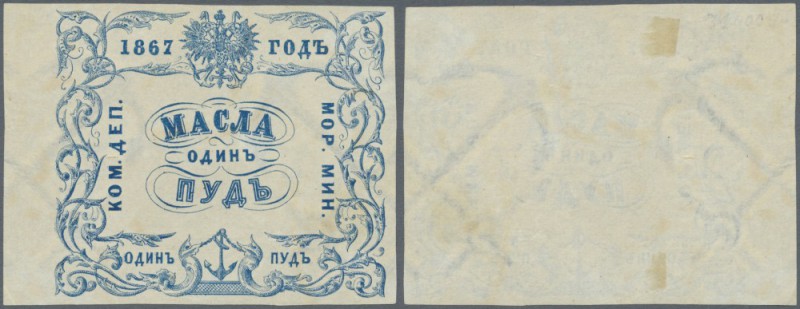 Russia: Receipt of the Ministry of the Sea for 1 pud (=40 pounds) butter 1867, P...