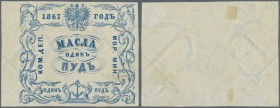 Russia: Receipt of the Ministry of the Sea for 1 pud (=40 pounds) butter 1867, P.NL (Denisov 67.18), yellowed and stained paper with traces of tape an...
