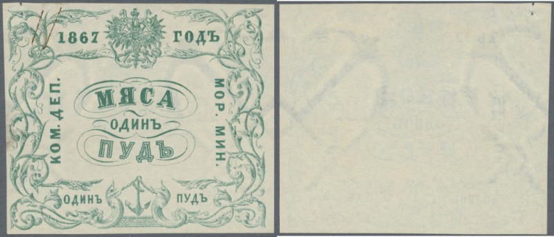 Russia: Receipt of the Ministry of the Sea for 1 pud (= 40 pounds) meat 1867, P....