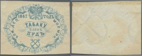 Russia: Receipt of the Ministry of the Sea for 1 pud (= 40 pounds) tobacco 1867, P.NL (Denisov 67.37), traces of glue and stained paper on back. Condi...