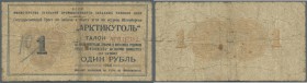 Russia: National Trust ”Arcticugol” 1 Ruble 1946, P.NL (Istomin A-4.1), well worn condition with stained paper, many tiny tears along the borders, gra...