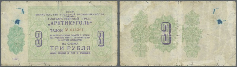 Russia: National Trust ”Arcticugol” 3 Rubles 1951, P.NL (Istomin A-5.7), well wo...