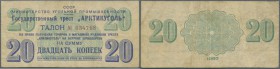 Russia: National Trust ”Arcticugol” 20 Kopeks 1957, P.NL (Istomin A-6.5), used condition with stained paper and several folds and creases. Condition: ...