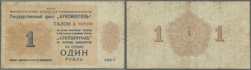Russia: National Trust ”Arcticugol” 1 Ruble 1957, P.NL (Istomin A-6.6), stained ...