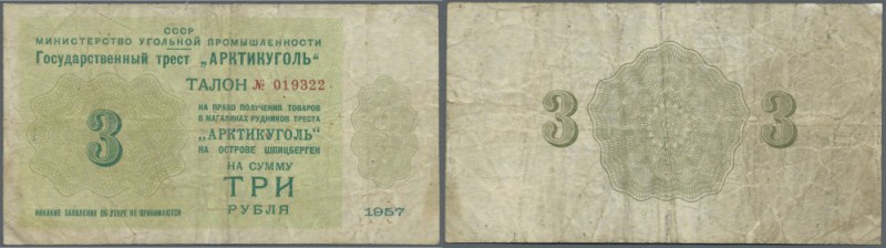 Russia: National Trust ”Arcticugol” 3 Rubles 1957, P.NL (Istomin A-6.7), stained...