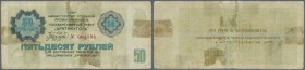 Russia: National Trust ”Arcticugol” 50 Rubles 1978, P.NL (Istomin A-8.12) in well worn condition with a number of tears along the borders and holes at...