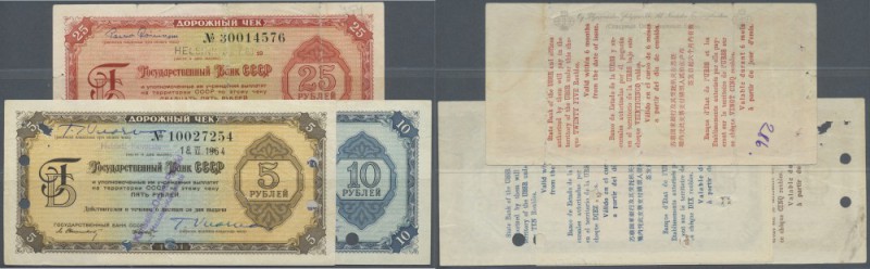 Russia: The State Bank of the USSR - travellers cheque set with 3 cheques 5, 10 ...