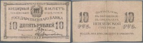 Russia: Central Region, Penza branch, office of the State Bank 10 Rubles 1917, P.NL (Kardakov 1.28.3), used condition with stained paper and several f...
