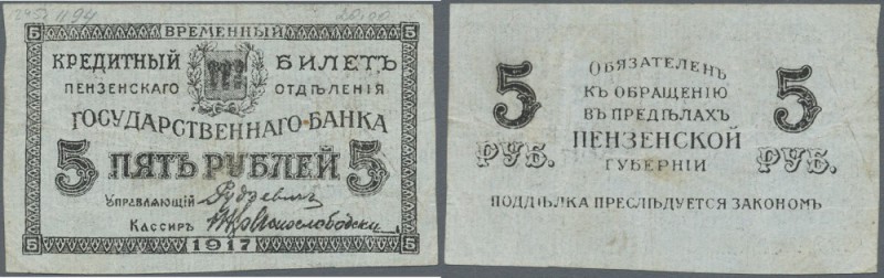 Russia: Central Region, Penza branch, office of the State Bank 5 Rubles 1917, P....
