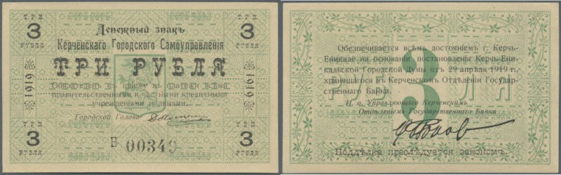 Russia: Ukraine & Crimea, Kerch City Municipality, 3 Rubles 1919, P.NL (Kardakov...