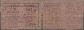 Russia: North Caucasus, Armavir Town Municipality, 50 Rubles ND(1920), P.NL (Kardakov 7.18.50) in used condition with a number of folds, tiny tears al...