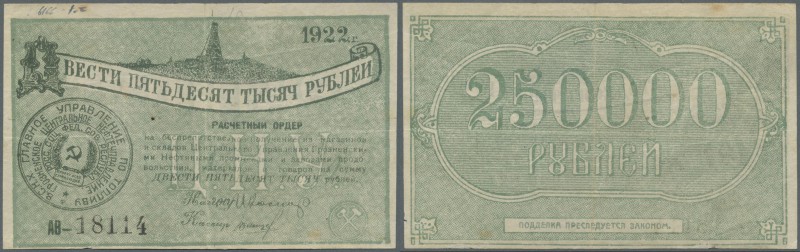 Russia: North Caucasus, Grozny Central Oil Control, 250.000 Rubles 1922, P.NL (K...