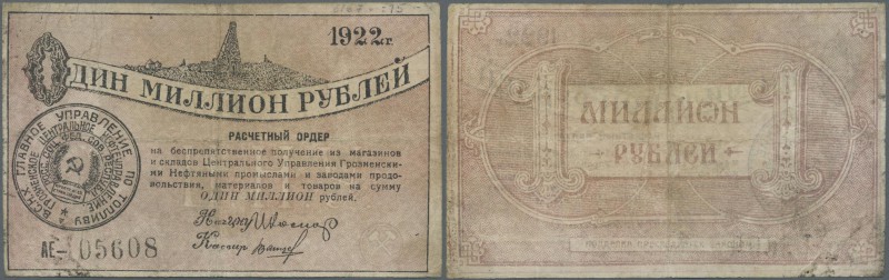 Russia: North Caucasus, Grozny Central Oil Control, 1 Million Rubles 1922, P.NL ...