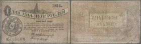 Russia: North Caucasus, Grozny Central Oil Control, 1 Million Rubles 1922, P.NL (Kardakov 7.26.37) with stained paper, several folds and creases and t...