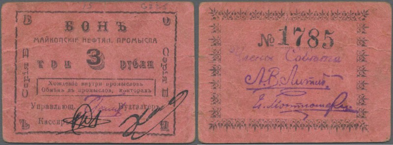 Russia: North Caucasus, Maykop oilfields, 3 Rubles ND(1919), P.NL (Kardakov 7.32...