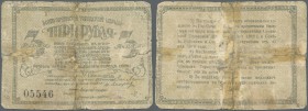 Russia: North Caucasus, Sochi City Government 3 Rubles 1918, P.NL (Kardakov 7.39.7), well worn condition with taped tears on back, stained paper and s...