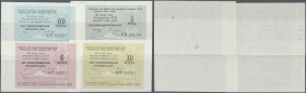 Russia: USSR set with 4 vouchers ship mooney 5, 10 and 50 Kopeks and 1 Ruble 1989 in F to UNC condition with staple holes at left border and small tea...