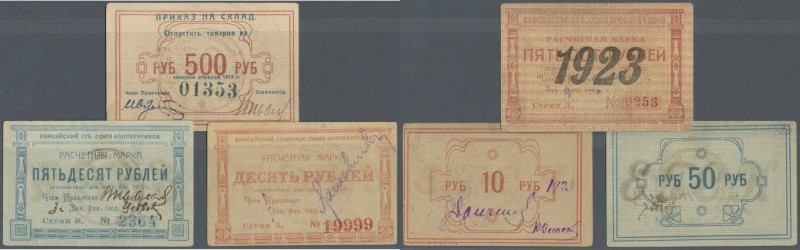 Russia: Yeniseisk 10, 50 and 500 Rubles Co-op union, 1923, P.NL in VF condition ...