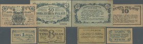Russia: set of 4 notes North Caucasus Sochi containing 1 Ruble (F), 3 Rubles (VG), 10 Rubles (F+) and 50 Rubles (F) 1919, R*6957,6958,6960,6962. (4 pc...