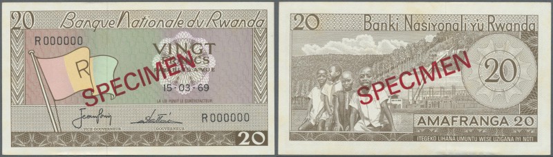 Rwanda: set of 2 Specimen notes of 20 Francs 1969 & 1971 P. 6as, 6cs in conditio...