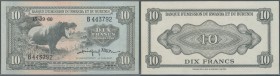 Rwanda-Burundi: 10 Francs 1960 P. 2a, light center fold, otherwise perfect, condition: XF+.