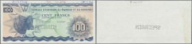 Rwanda-Burundi: 100 Francs ND(1962) SPECIMEN P. 5s with ”Specimen” perforation, printed without serial numbers and signatures, printers annotations at...