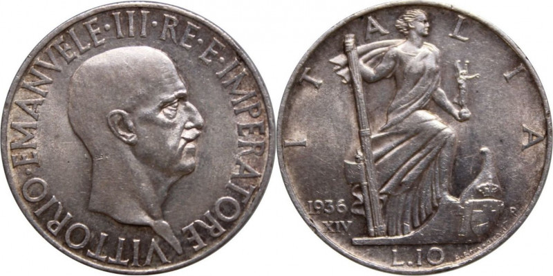 SAVOIA E REGNO D’ITALIA- Vittorio Emanuele III-10 LIRE 1936 XIV-IMPERO-AG