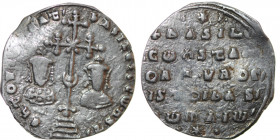 Byzantine Emipre. Basil II Bulgaroktonos, with Constantine VIII 976-1025. AR Miliaresion (21mm, 2.29g). Constantinople mint. ЄҺ TOVTω ҺICAT ЬASILЄI C ...