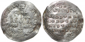 Byzantine Emipre. Basil II Bulgaroktonos, with Constantine VIII 976-1025. AR Miliaresion (26mm, 3.63g). Constantinople mint. ЄҺ TOVTω ҺICAT ЬASILЄI C ...