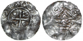 Czechia. Bohemia. Boleslav II. 967-999. AR Denar (19mm, 0.93g). Prague mint. +BOL[___]VX, cross with annulet in opposing angles and one arrowhead in o...