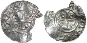 Czechia. Boleslav III 999-1002/3. AR Denar (18mm, 0.73g). Prague mint. +DLAV+[AL+VH], cross with one arrowhead in two angles and one pellet in two(?) ...