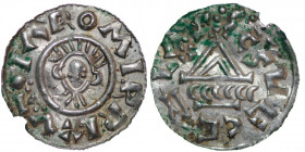 Czechia. Bohemia. Jaromir, 1003, 1004 - 1012, 1033 - 1034. AR Denar (19mm, 0.96g). Prague mint. •IΛROMIRRIXVT+, facing bust / CS LECEZLVS (?), temple,...