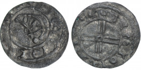 Denmark or Pomerania. After 1042. AR penning (18mm, 0.62g). Uncertain mint. Stylized head (?) / voided short cross in center annulet. Hauberg -. Good,...