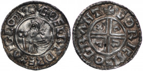 England. Aethelred II. 978-1016. AR Penny (21mm, 1.41g, 3h). Crux type (BMC iiia, Hild. C). Cambridge mint; moneyer Eadric. Struck circa 991-997. + ÆÐ...