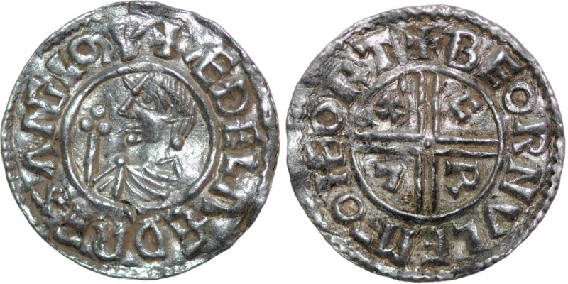 England. Aethelred II. 978-1016. AR Penny (20mm, 1.63g, 3h). Crux type (BMC iiia...