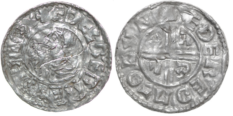 England. Aethelred II 978-1016. AR Penny (20mm, 1.26g, 12h). Crux type (BMC iiia...