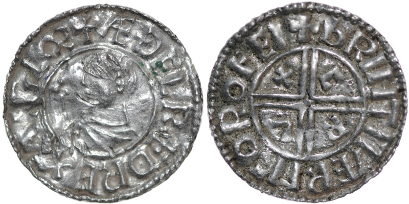 England. Aethelred II 978-1016. AR Penny (19mm, 1.33g, 3h). Crux type (BMC iiia,...