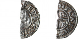 England. Aethelred II. 978-1016. AR Half Penny (11mm, 0.79g). Crux type (BMC iiia, Hild. C). Uncertain mint; Beorhtlaf(?) moneyer. Struck circa 991-99...