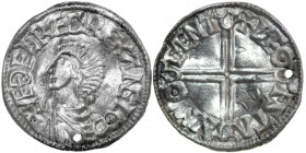 England. Aethelred II. 978-1016. AR Penny (10mm, 1.56g, 10h). Long Cross type (BMC IVa, Hild. D). Canterbury mint; moneyer Leofstan. Struck circa 997-...