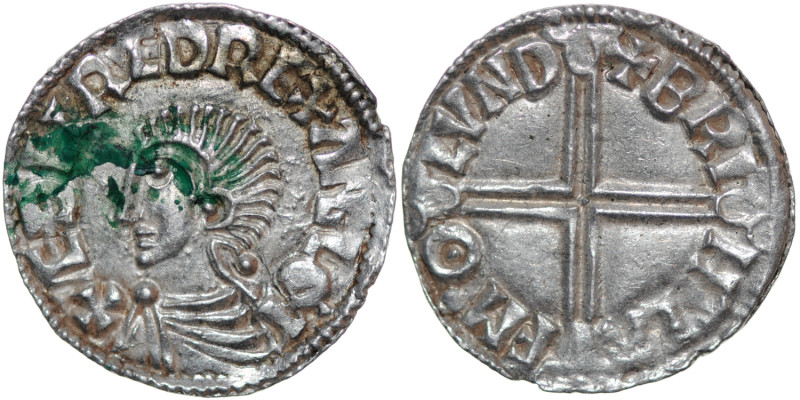 England. Aethelred II 978-1016. AR Penny (20mm, 1.83g, 4h). Long Cross type (BMC...