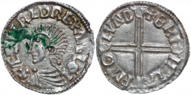 England. Aethelred II 978-1016. AR Penny (20mm, 1.83g, 4h). Long Cross type (BMC IVa, Hild. D). London mint; moneyer Beorhtlaf. Struck circa 997-1003....