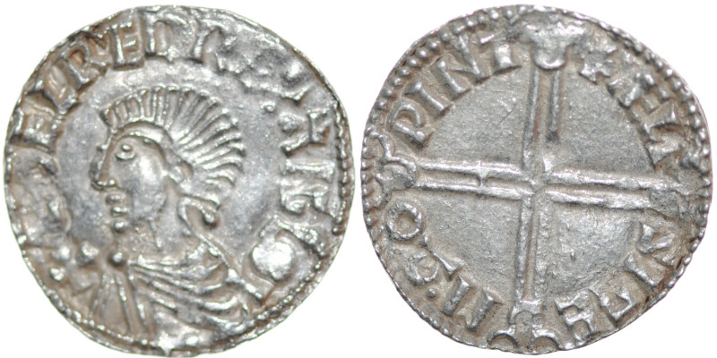 England. Aethelred II 978-1016. AR Penny (19mm, 1.75g, 4h). Long Cross type (BMC...